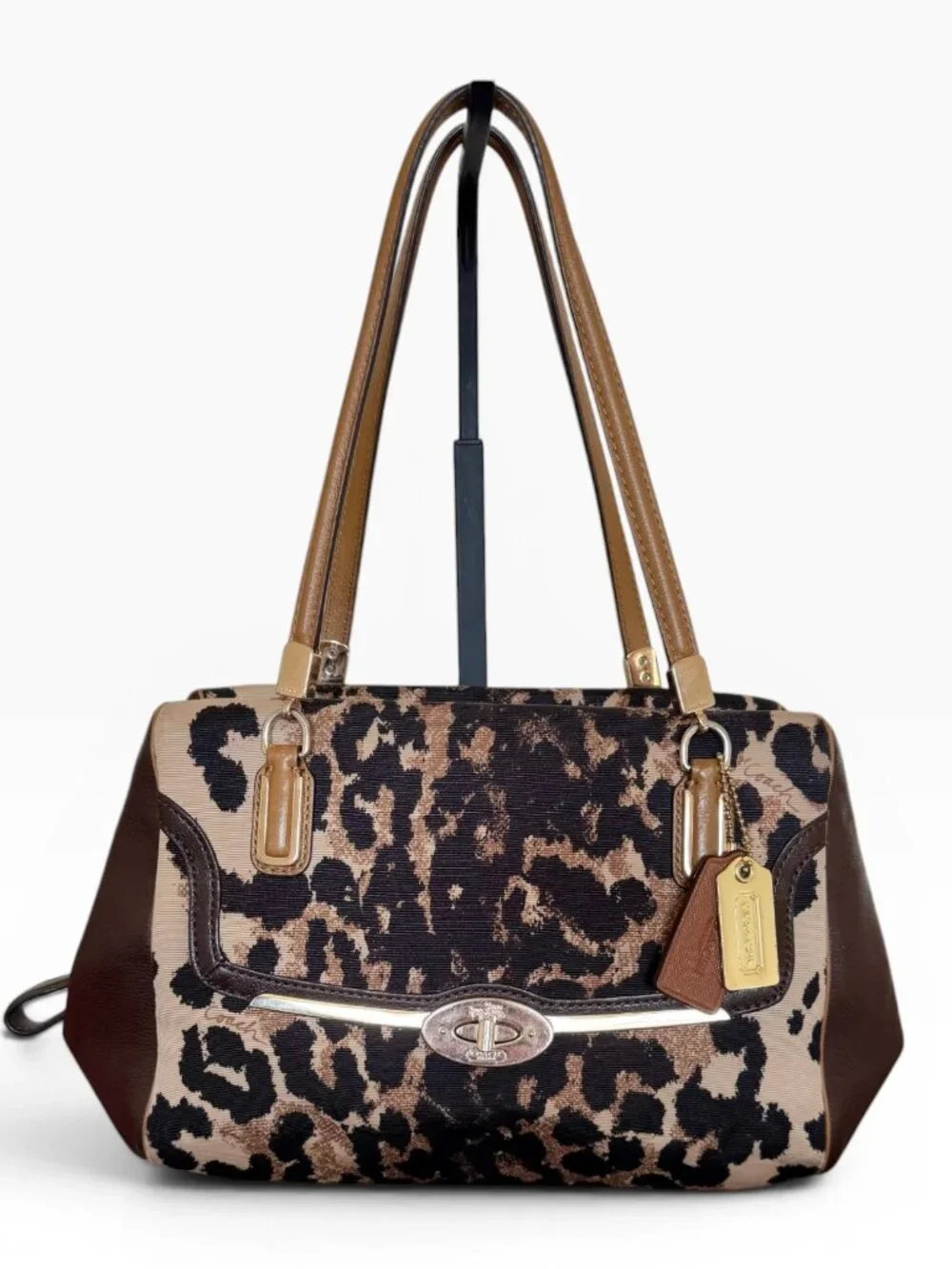 Coach Madison Ocelot Leopard Satchel Crossbody 25642 Brown Canvas Leather EUC - Picture 5 of 13